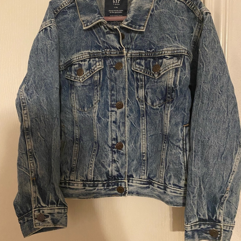 Gap Teen Kids Acid Wash Denim Jacket Blue Button Front Size L 10
0117